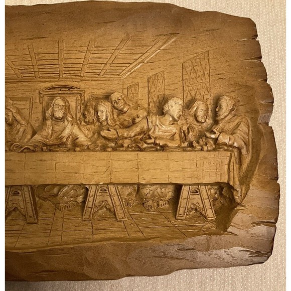 Last Supper Wooden Handmade/Hand Carved Wood Religious Wall Hanging 9” x 6” - Picture 2 of 6